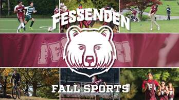Fessenden logo in front of fall sports photos