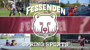 A title card in front of spring sports photos