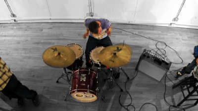 Drone shot of a school amid fall foliage