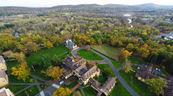 Overhead shot of a school among trees